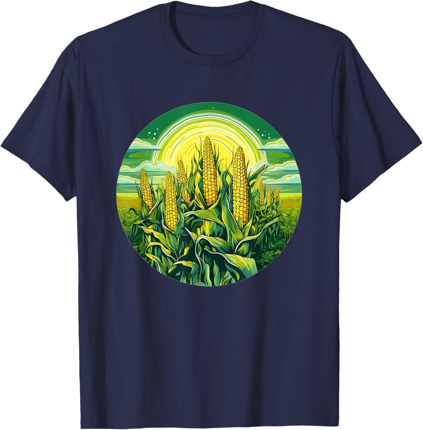 Cornfield Under Radiant Sun Nature Scene T-Shirt - T-Shirt | Navy