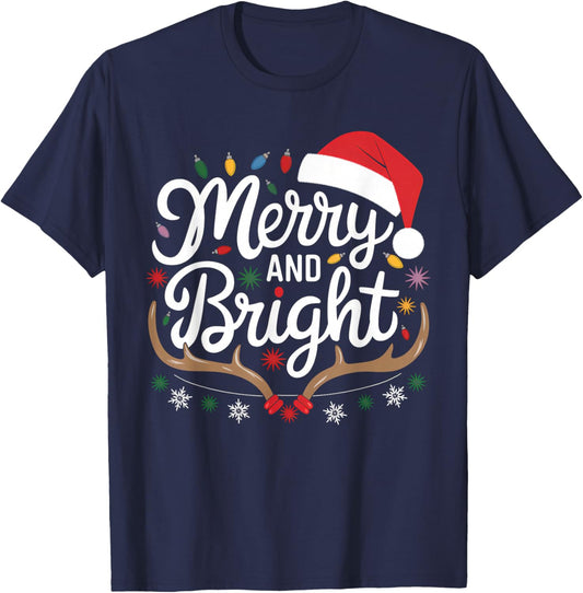 Merry And Bright Christmas Lights Xmas Women Kids T-Shirt - T-Shirt | Navy