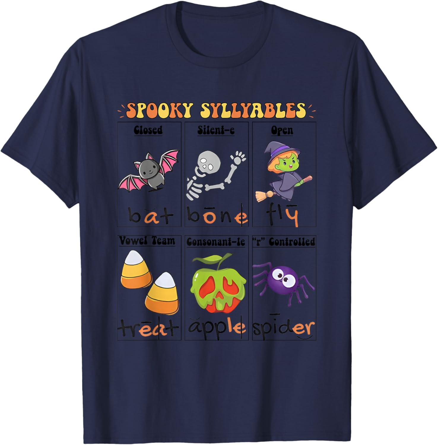 Halloween Reading Spooky Syllables Teacher T-Shirt - T-Shirt | Navy