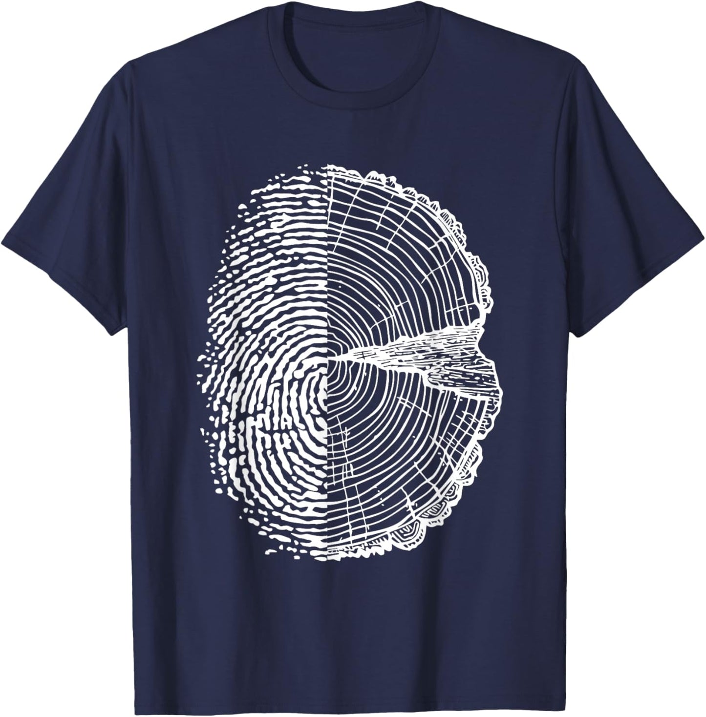 Nature Lovers - Fingerprint and Tree Year Rings T-Shirt - T-Shirt | Navy