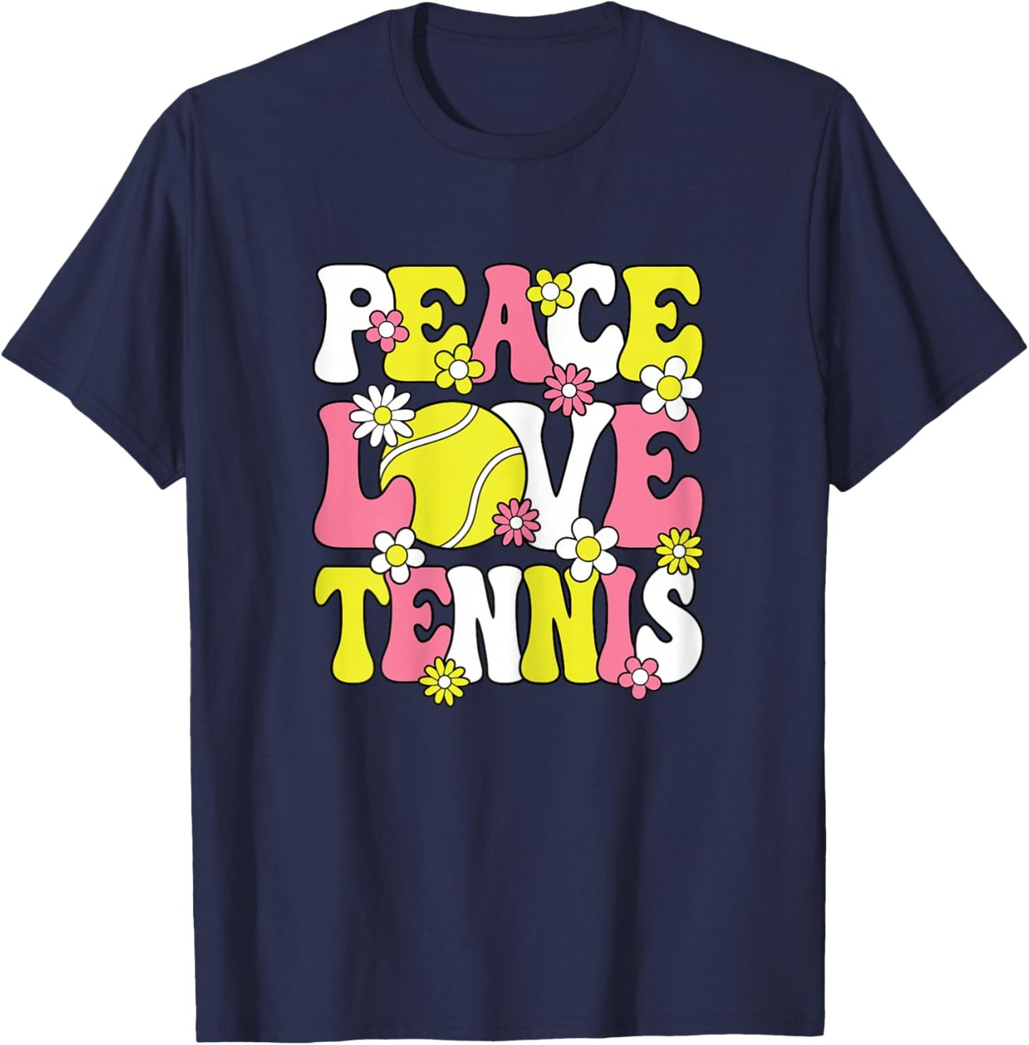 Peace Love Tennis Cute Tennis Lover Women Girls Kids T-Shirt - T-Shirt | Navy