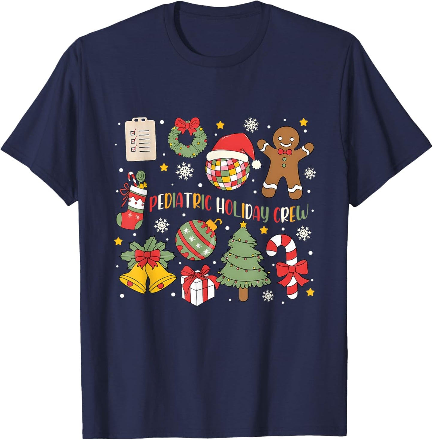 Nurse Nursing Pediatric Crew Holiday Christmas Retro Groovy T-Shirt - T-Shirt | Navy