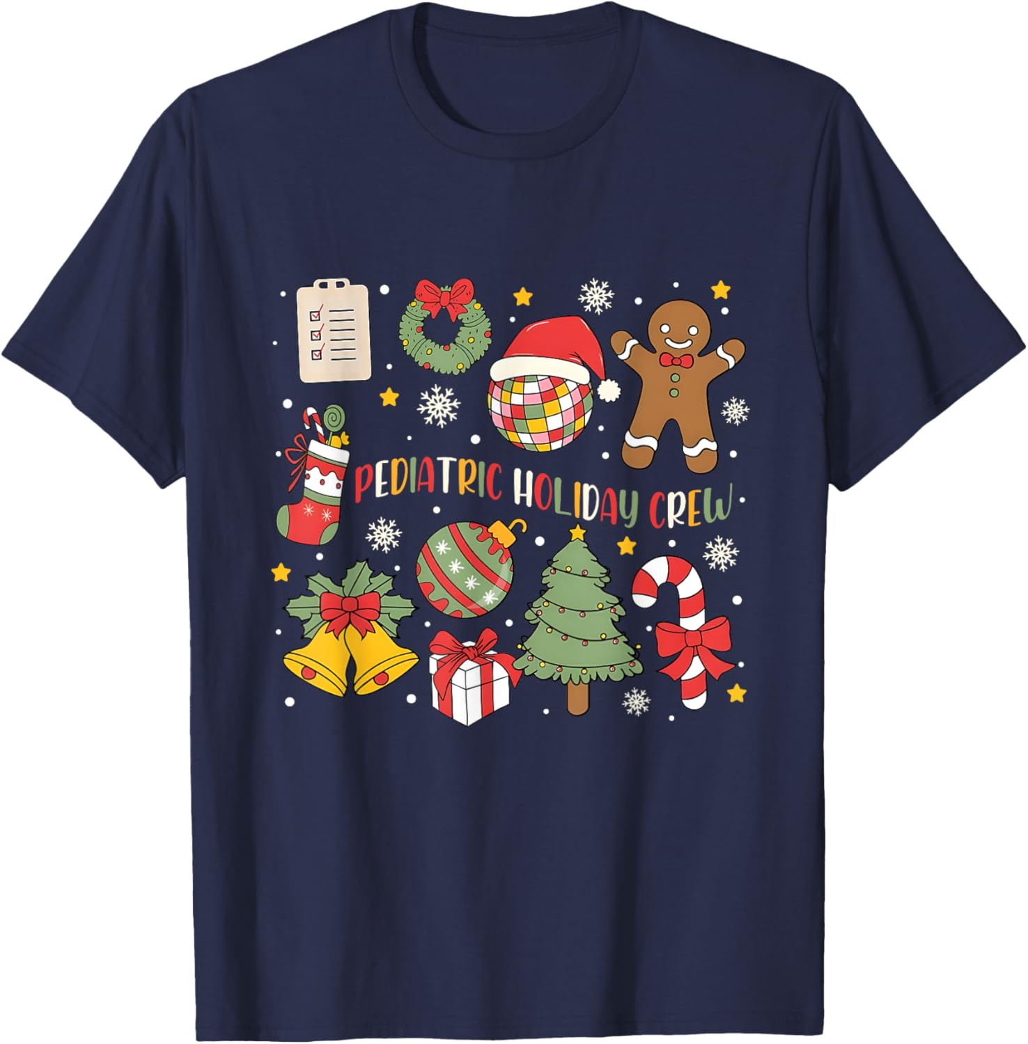 Nurse Nursing Pediatric Crew Holiday Christmas Retro Groovy T-Shirt - T-Shirt | Navy