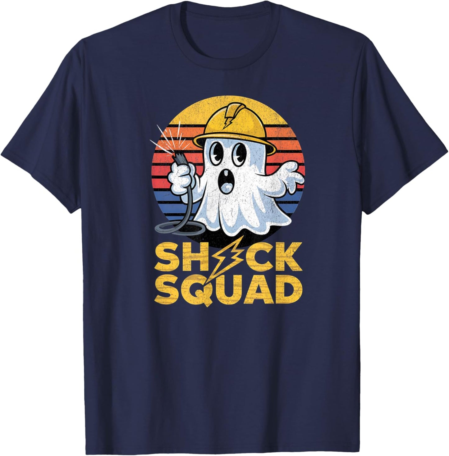 Shock Squad Halloween Ghost Spooky Electrical Engineer T-Shirt - T-Shirt | Navy