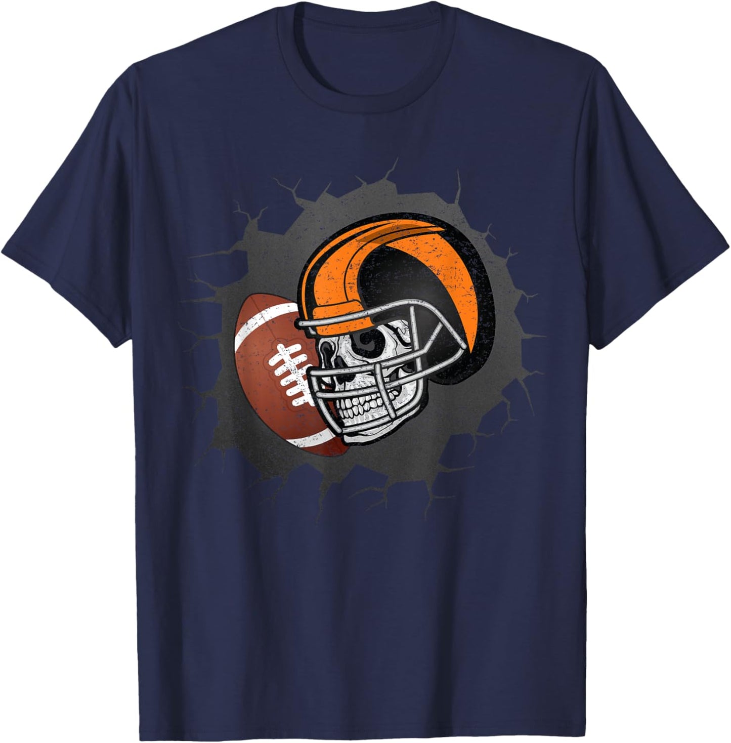 Football Skull Halloween, Skeleton Sporty Athlete T-Shirt - T-Shirt | Navy
