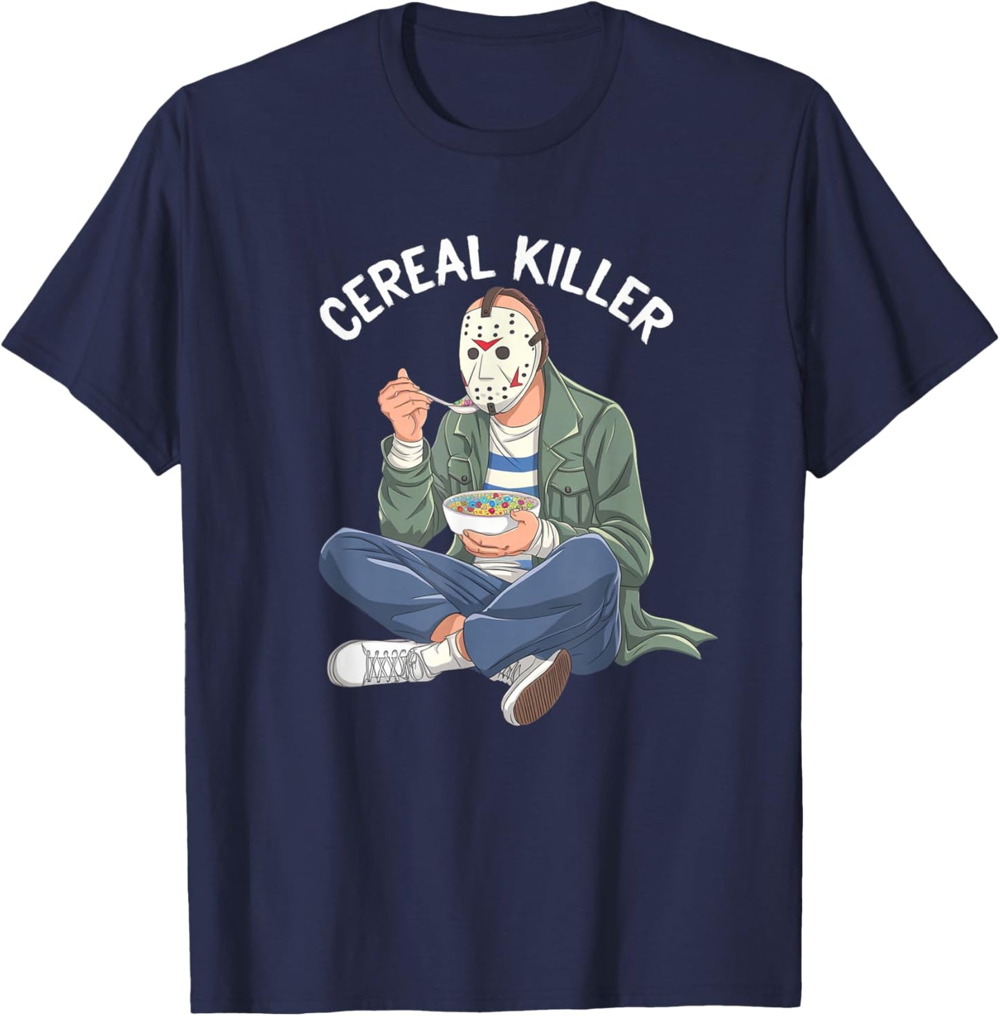 Cereal Killer Masked Character Eating Breakfast T-Shirt - T-Shirt | Navy