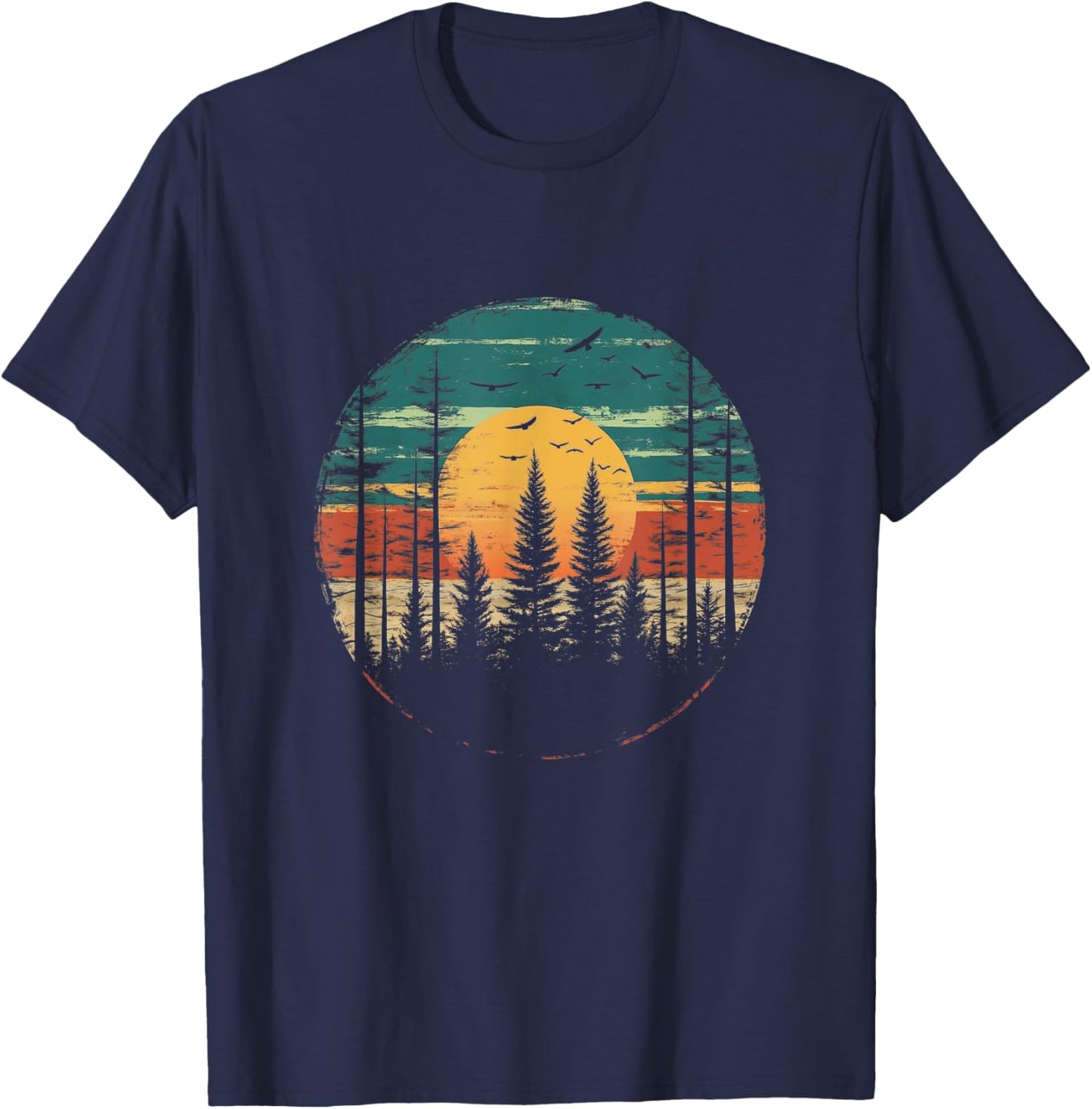 Retro Forest Trees Outdoors Nature Women Men Vintage Graphic T-Shirt - T-Shirt | Navy