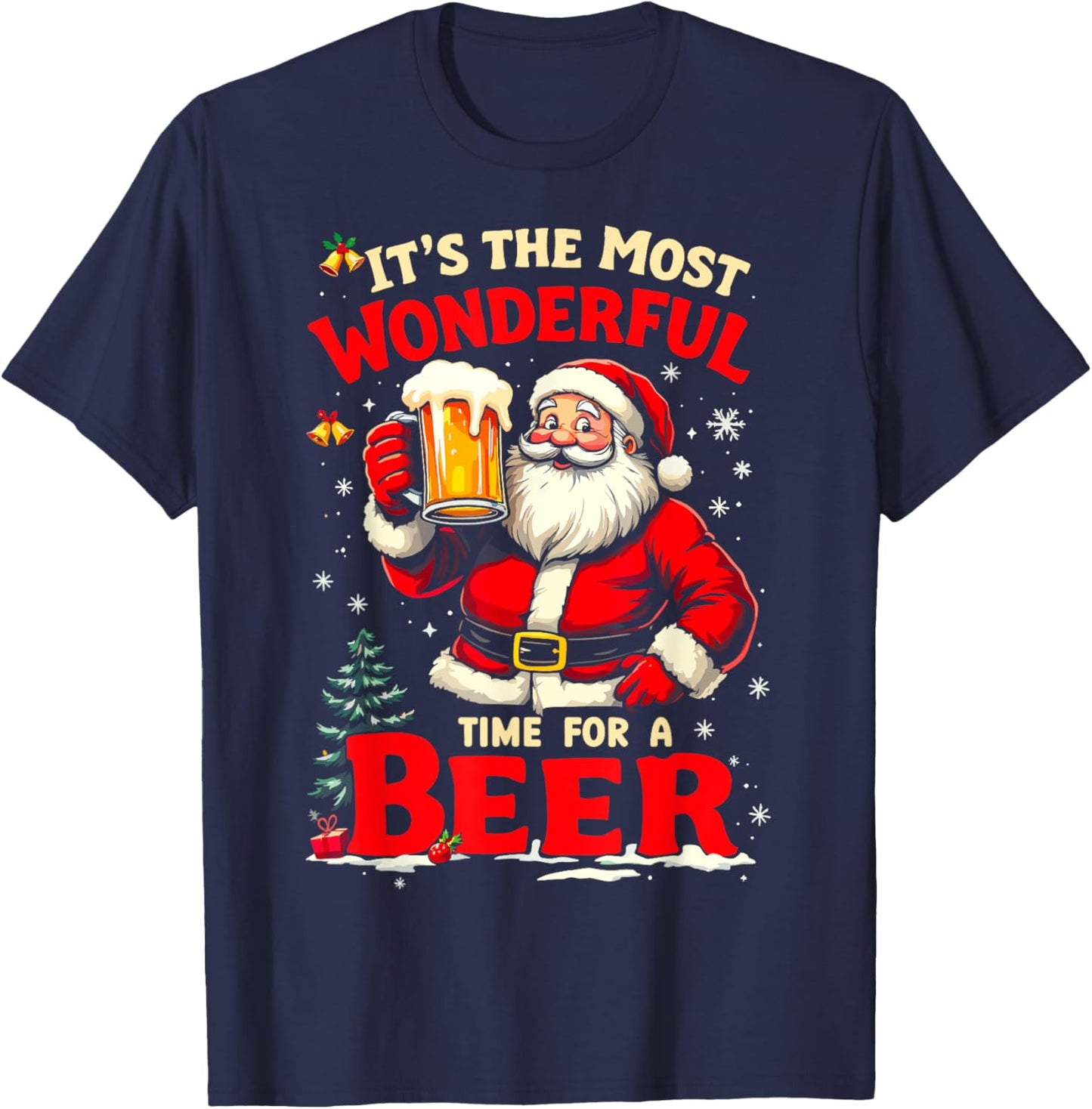 It's the Most Wonderful Time for a Beer Santa Christmas T-Shirt - T-Shirt | Navy