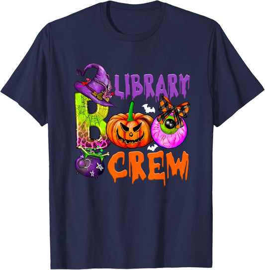 Library Boo Crew School Librarian Halloween Library Book T-Shirt - T-Shirt | Navy