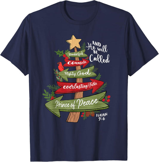 And He Will Be Called Christian Christmas Tree Jesus Bow T-Shirt - T-Shirt | Navy