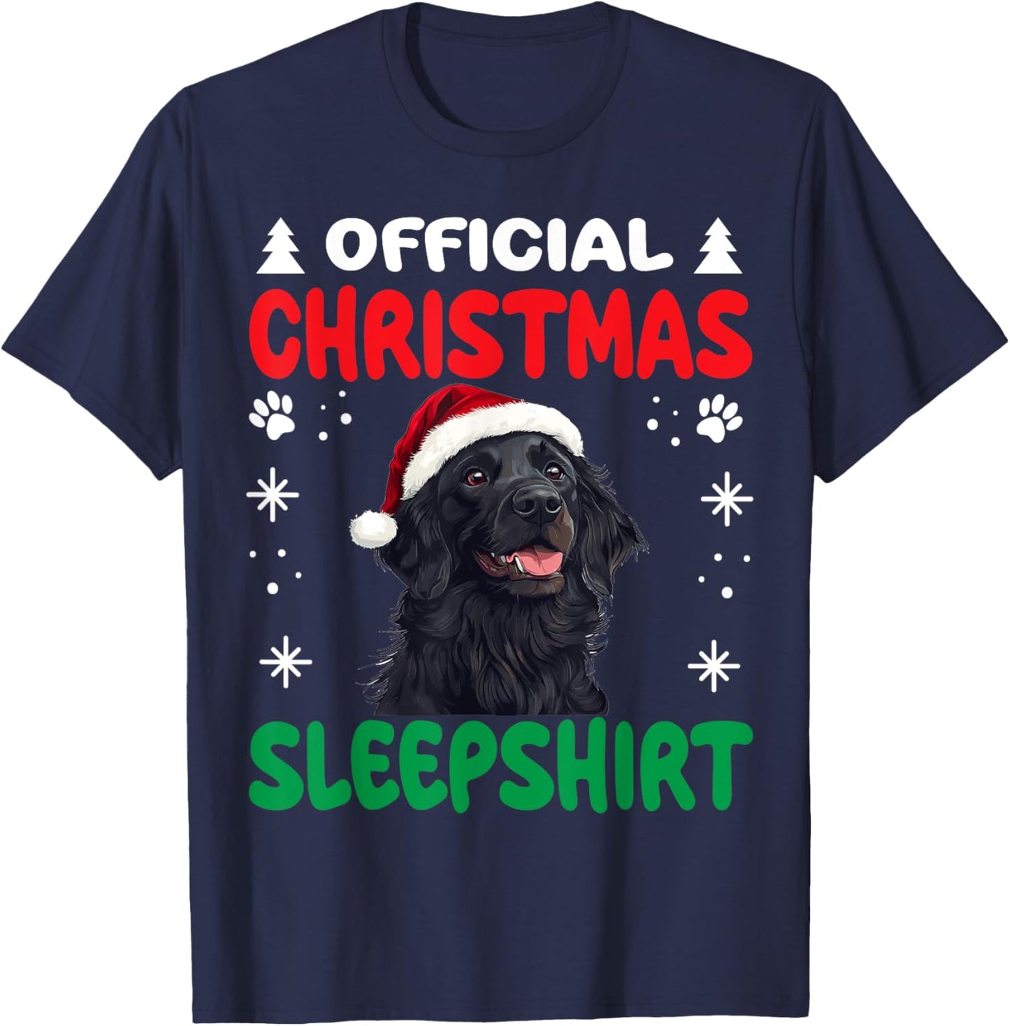 Flat-Coated Retriever Dog Christmas Pajama Official Women Kids T-Shirt - T-Shirt | Navy