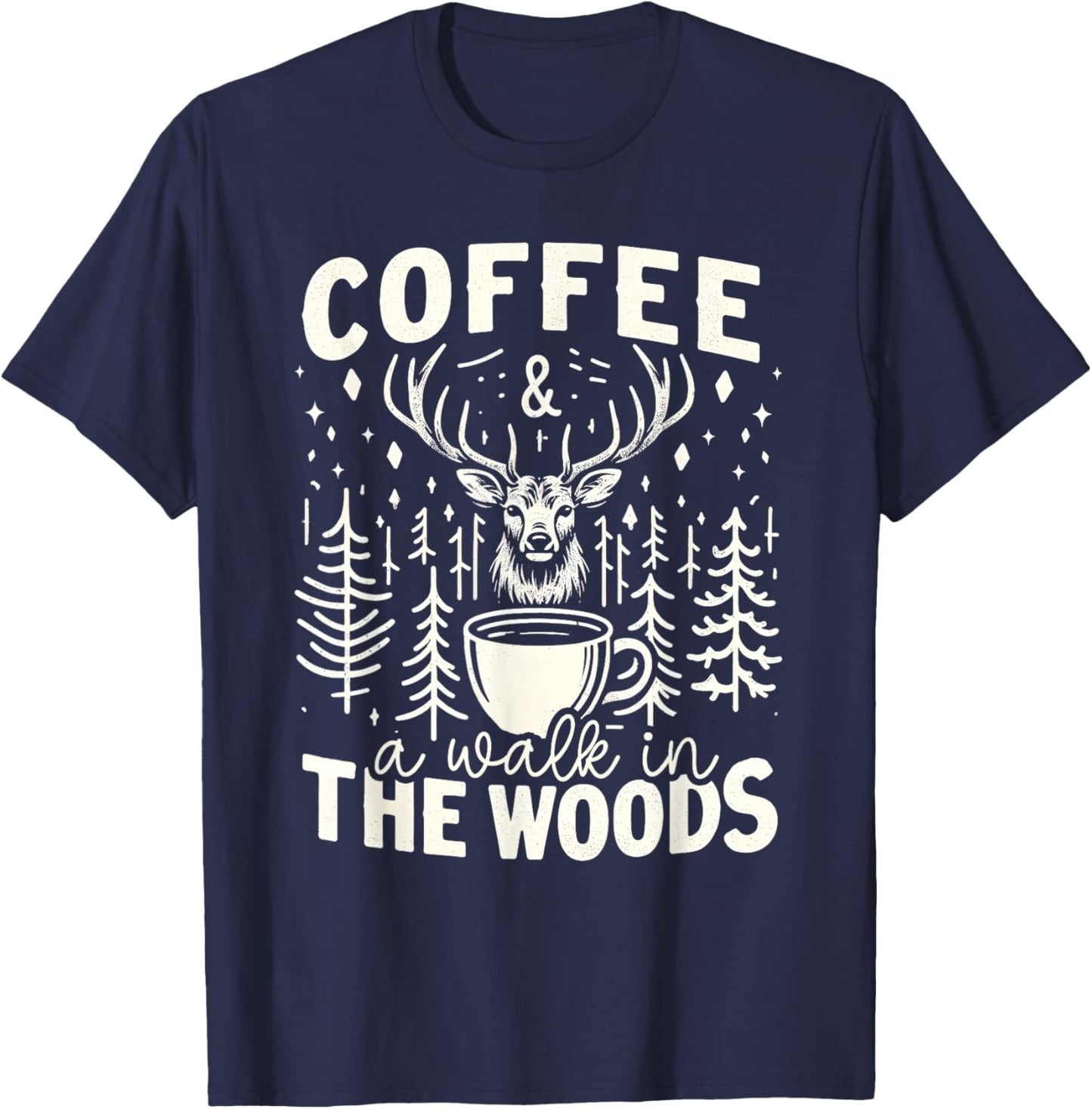 Rustic Coffee & Woods Deer Design Vintage Style T-Shirt - T-Shirt | Navy