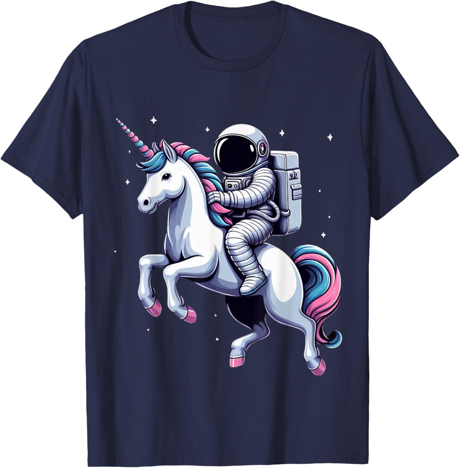 Astronaut Riding A Unicorn Boys Girls Men Women Kids Adults T-Shirt - T-Shirt | Navy