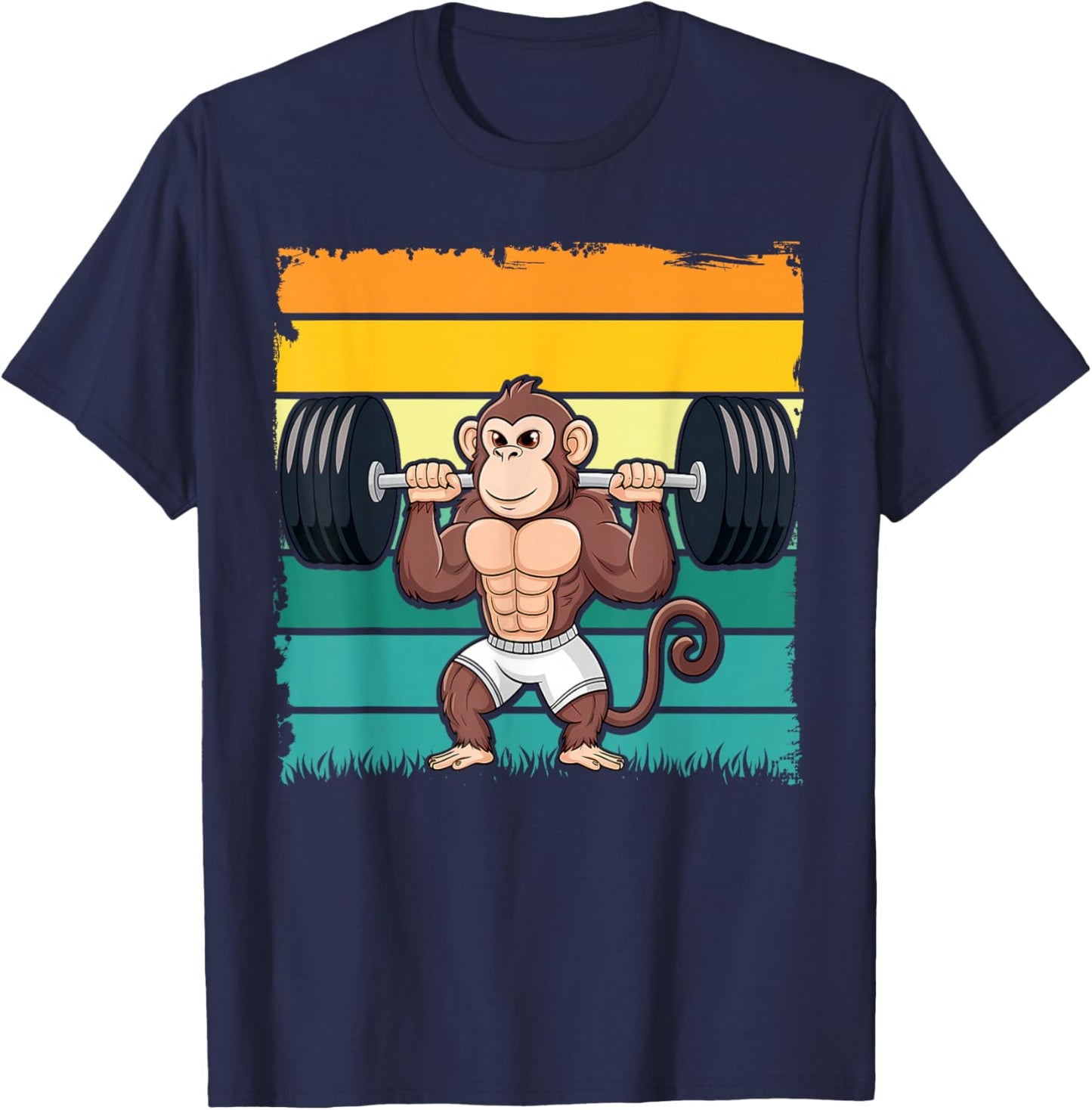 Cute Muscular Monkey Weightlifting Funny Workout T-Shirt - T-Shirt | Navy