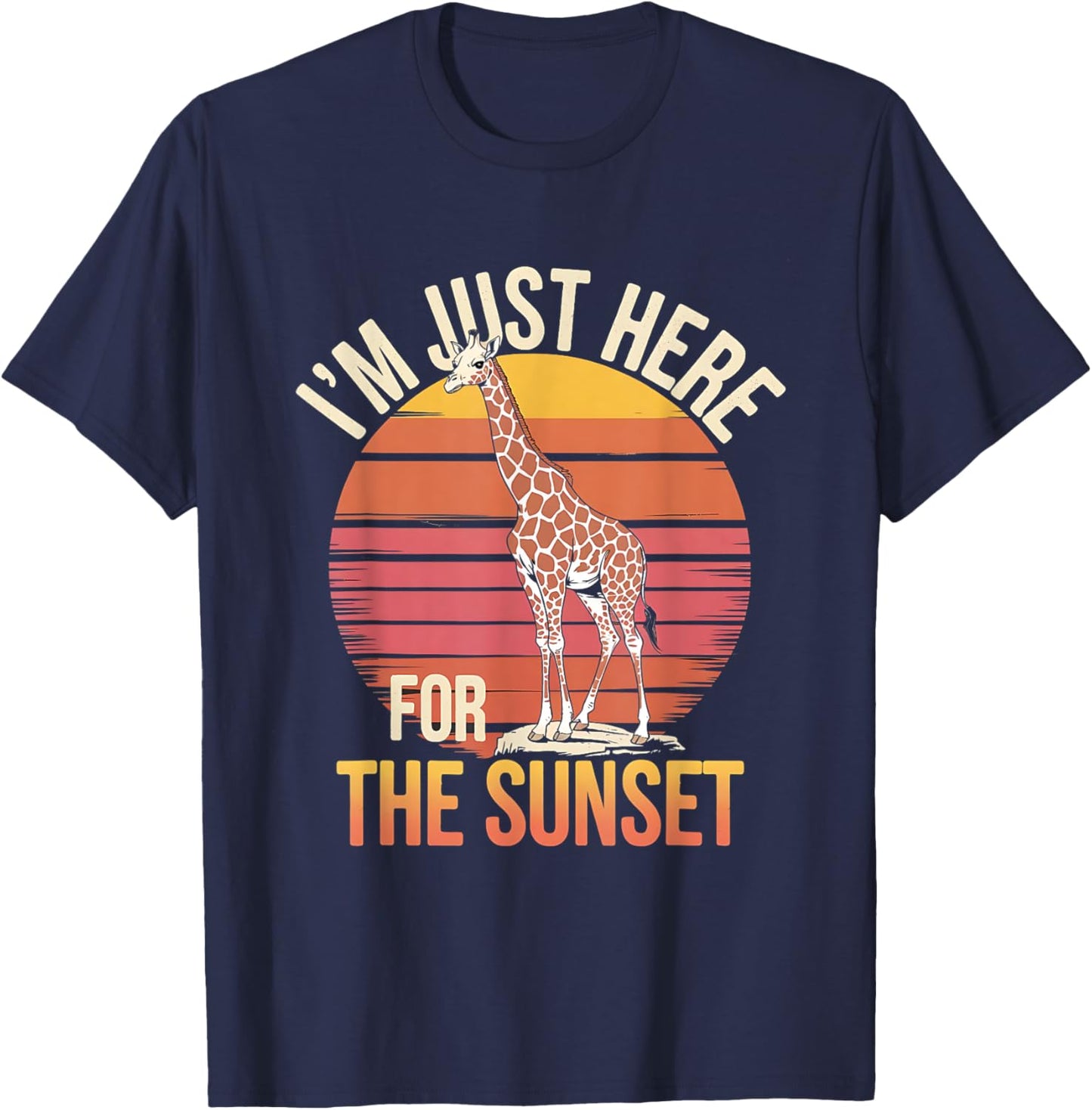 I'm Just Here For the Sunset Giraffe Retro Safari Art T-Shirt - T-Shirt | Navy