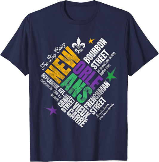 New-Orleans, Louisiana s Vintage Mardi Gras WordCloud T-Shirt - T-Shirt | Navy
