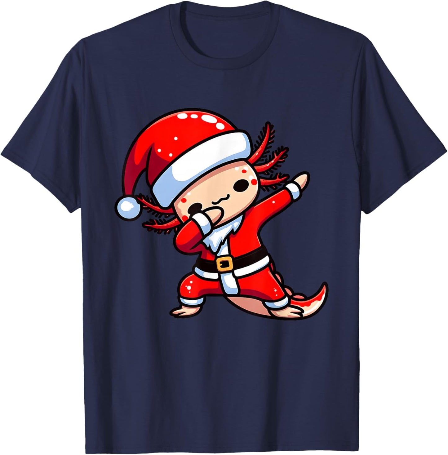 Dabbing Axolotl Santa Claus Hat Kids Boys Christmas Pajama T-Shirt - T-Shirt | Navy