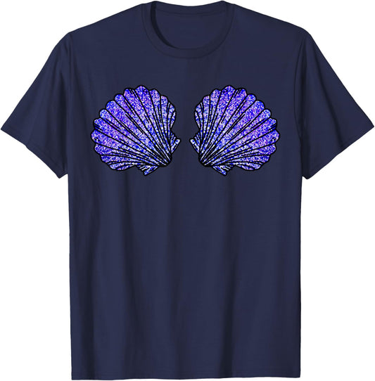 Mermaid Sea Shell Bra Costume Funny Halloween Women Girls T-Shirt - T-Shirt | Navy