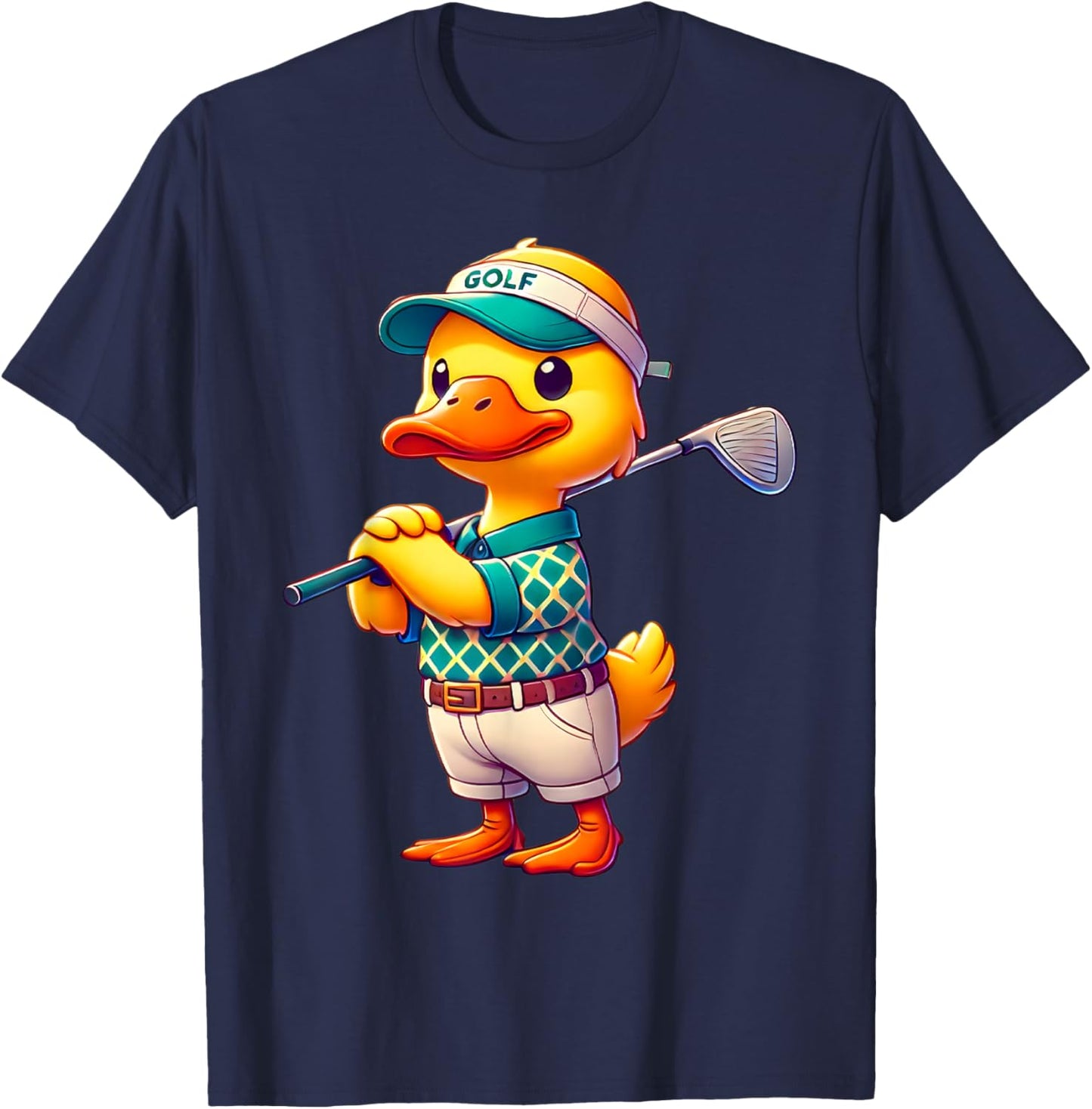 Cute Duck Playing Golf Golfer Golfing Men Women Kids T-Shirt - T-Shirt | Navy