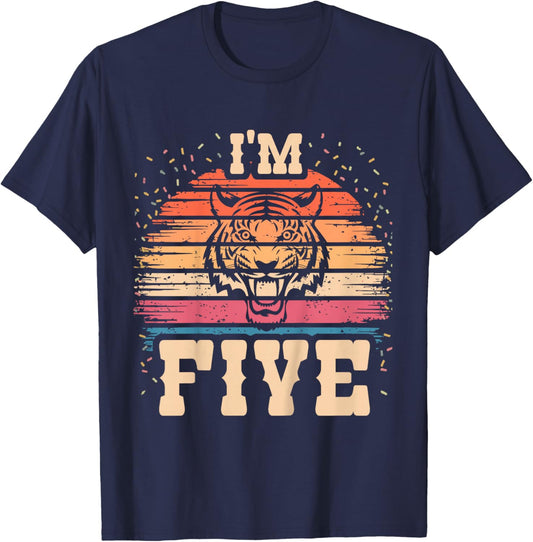Kids Tiger 5 Year Old Birthday Boy Girl 5th Tiger Birthday T-Shirt - T-Shirt | Navy