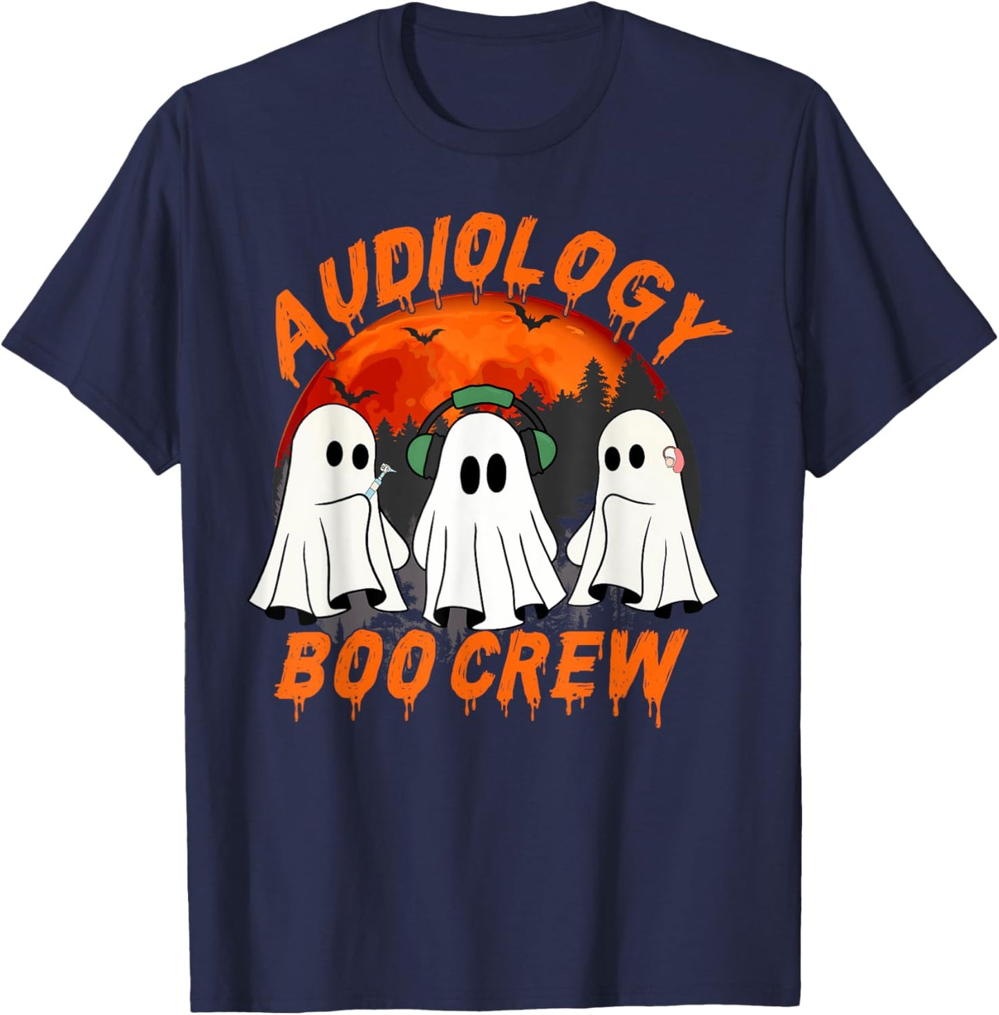 Audiologist Halloween Ghosts Audiology Boo Crew T-Shirt - T-Shirt | Navy