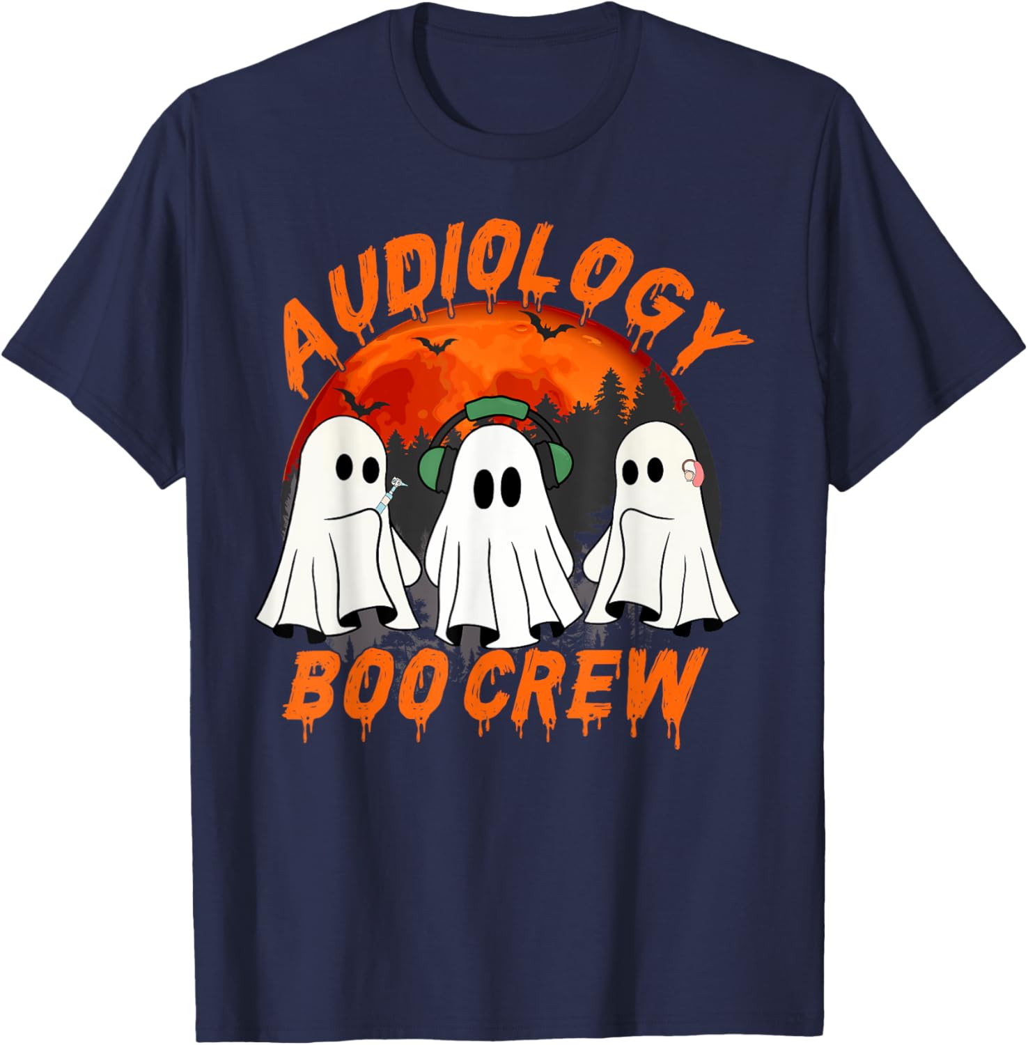 Audiologist Halloween Ghosts Audiology Boo Crew T-Shirt - T-Shirt | Navy