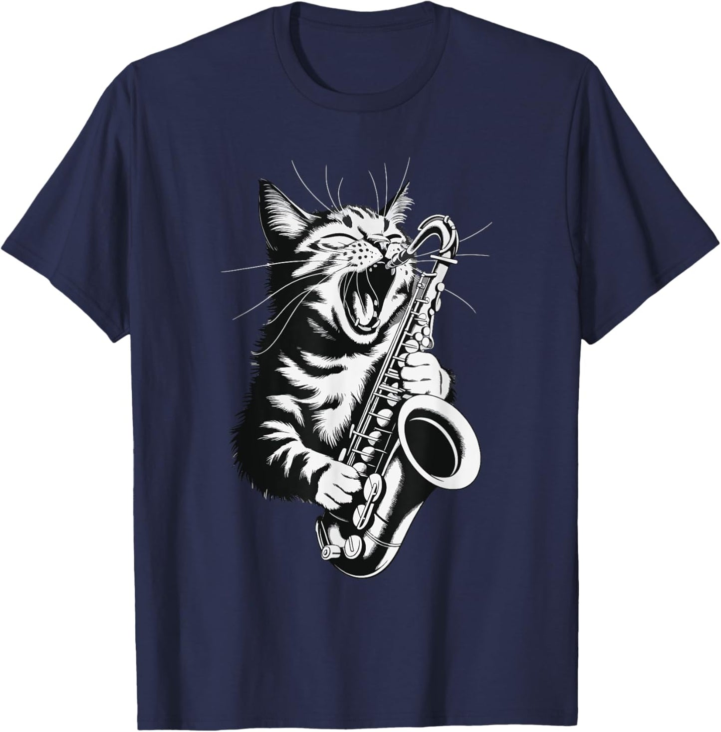 Cat Playing Saxophone Men Women Girls Kids T-Shirt - T-Shirt | Navy