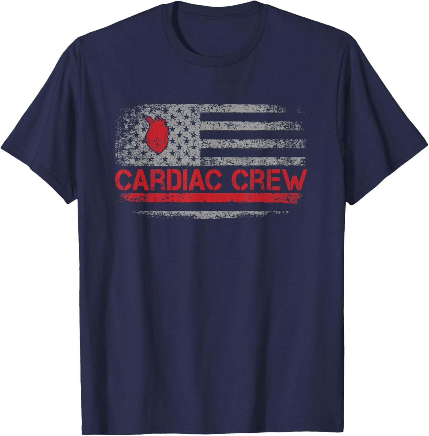 US American Flag Cardiac Crew Cardiology Nurse Cardiologist T-Shirt - T-Shirt | Navy