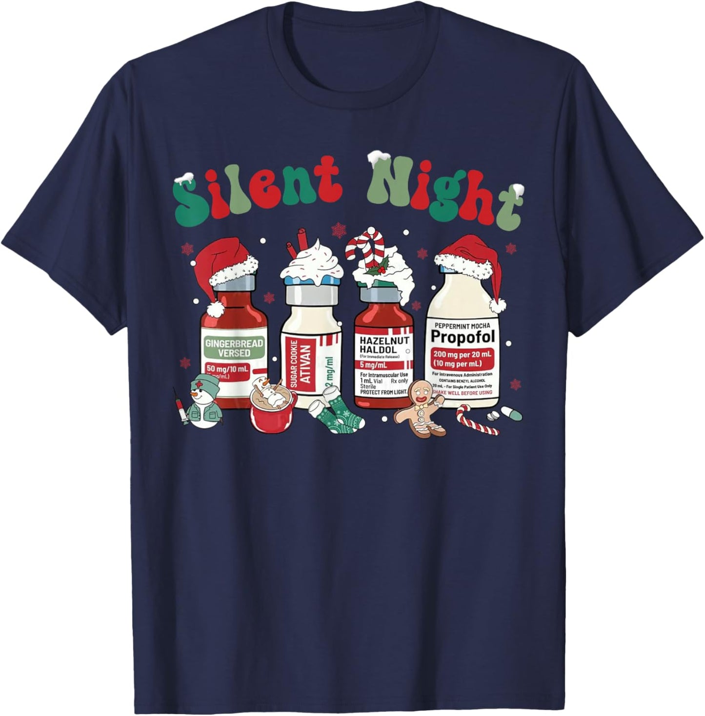 Funny Christmas Nurse Medical Christmas icu nicu RN ER Nurse T-Shirt - T-Shirt | Navy