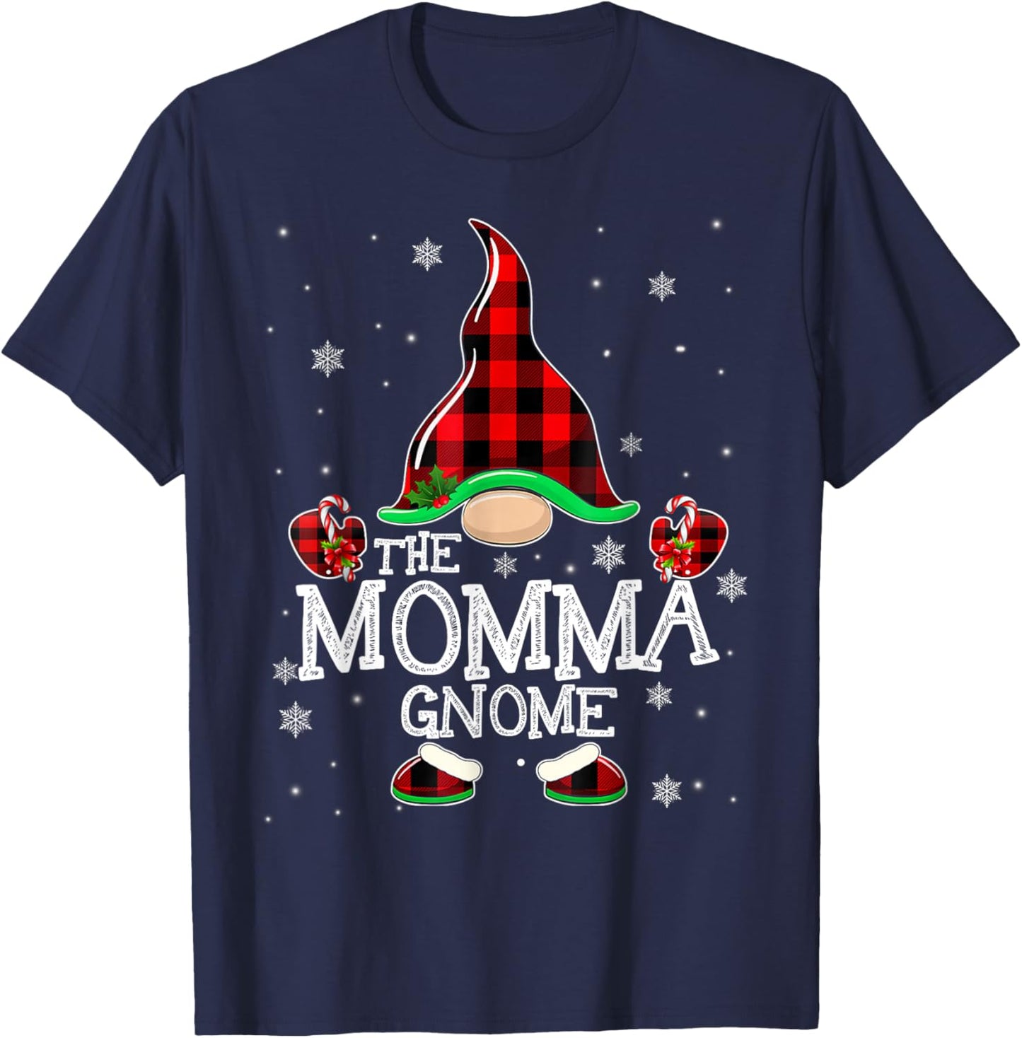 Momma Gnome Buffalo Plaid Matching Family Christmas Pajama T-Shirt - T-Shirt | Navy