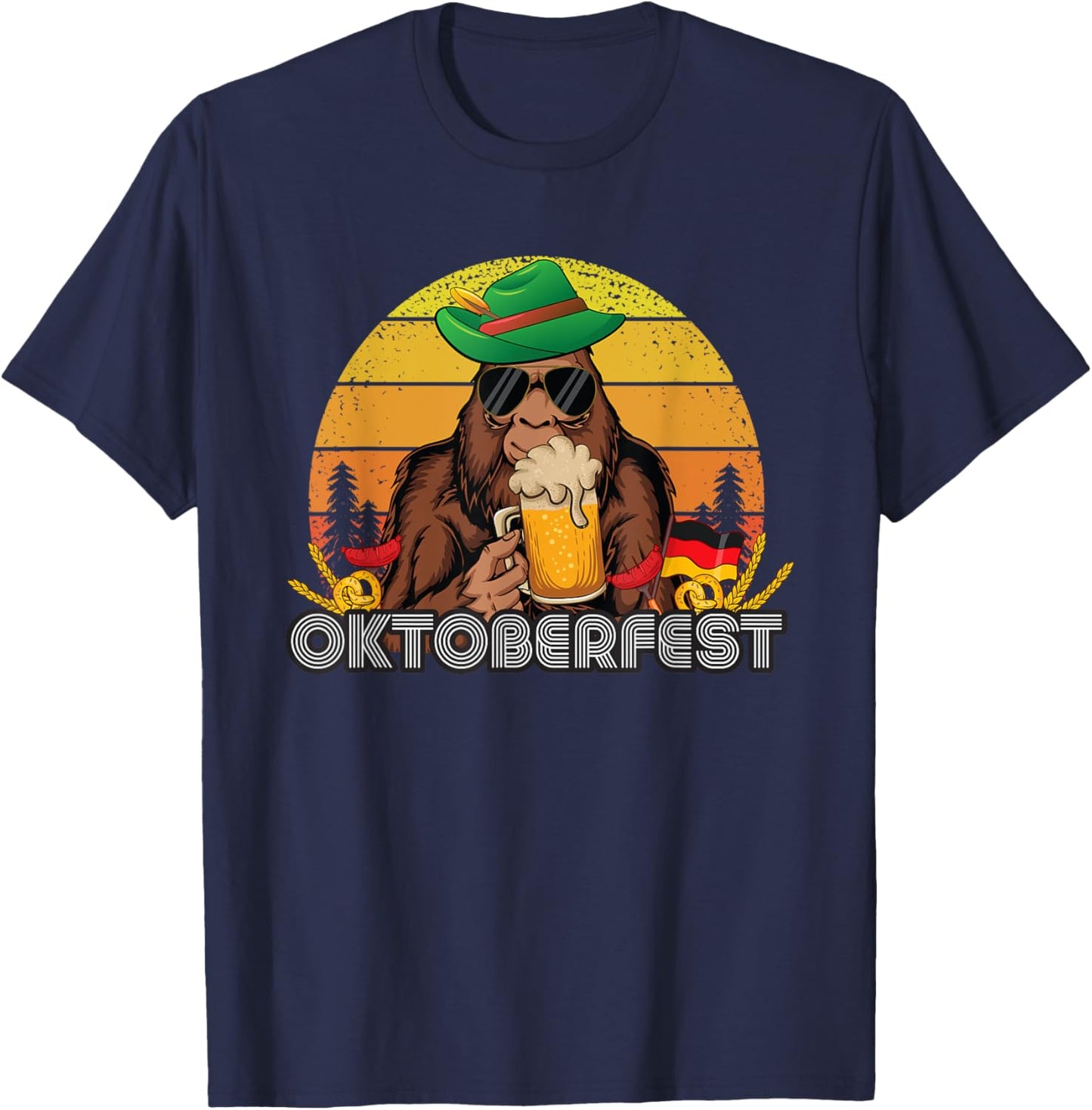 Sasquatch German Beer Lederhose, Funny Bigfoot Oktoberfest T-Shirt - T-Shirt | Navy