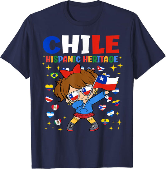 Hispanic Heritage Month Chile Flag Chilean Girl Kids T-Shirt - T-Shirt | Navy