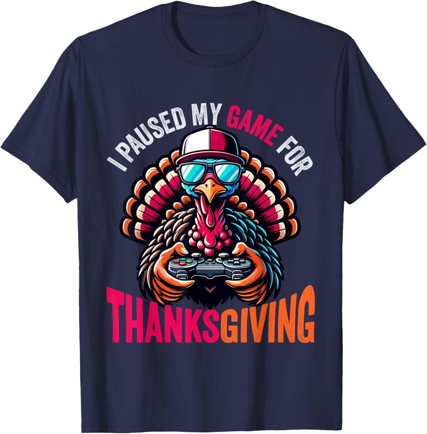 Gamer Thanksgiving Shirt Boys Kids Videogame Gaming Turkey T-Shirt - T-Shirt | Navy