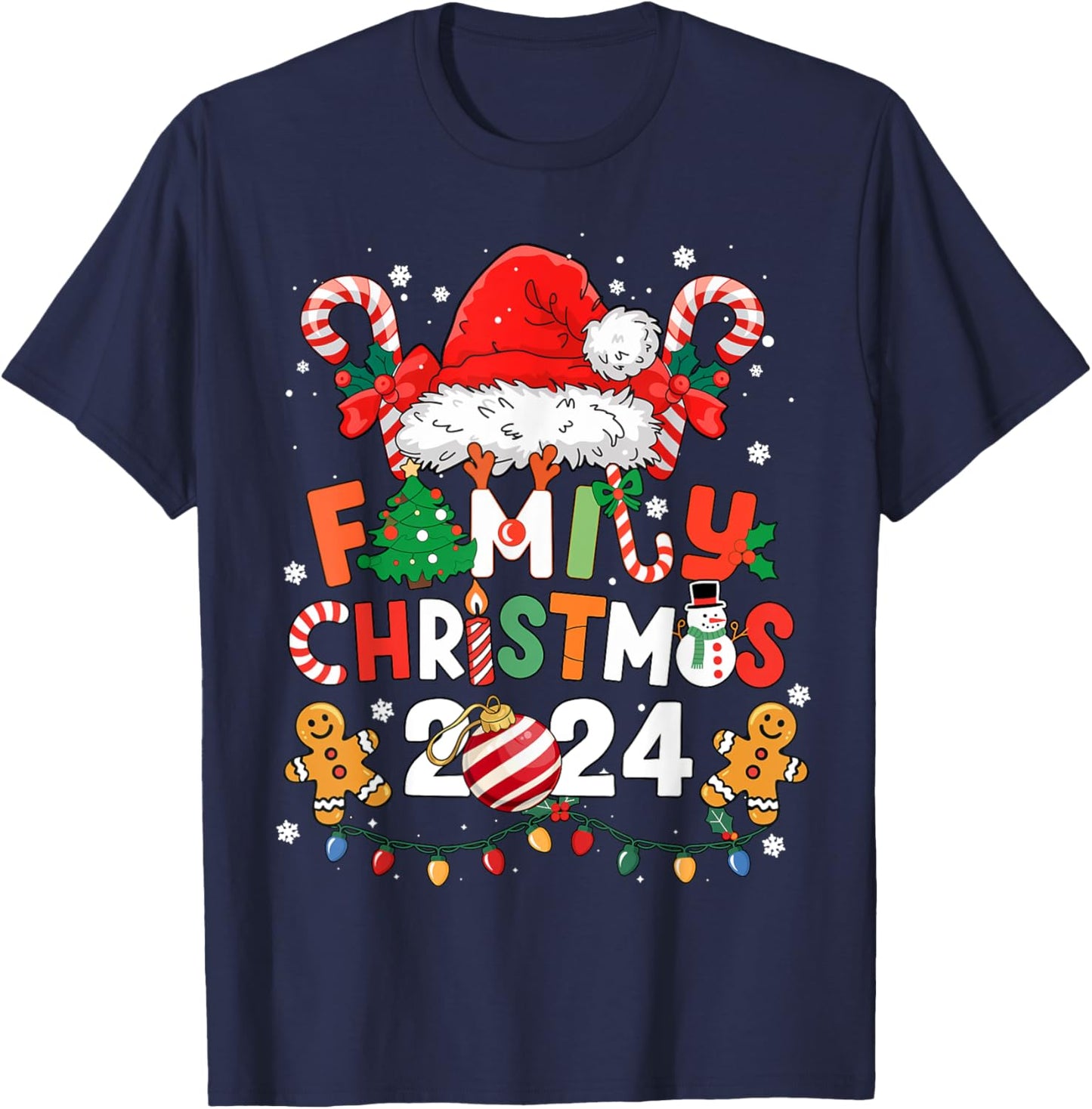 Family Christmas 2024 Kids Mom Dad Family Matching Christmas T-Shirt - T-Shirt | Navy