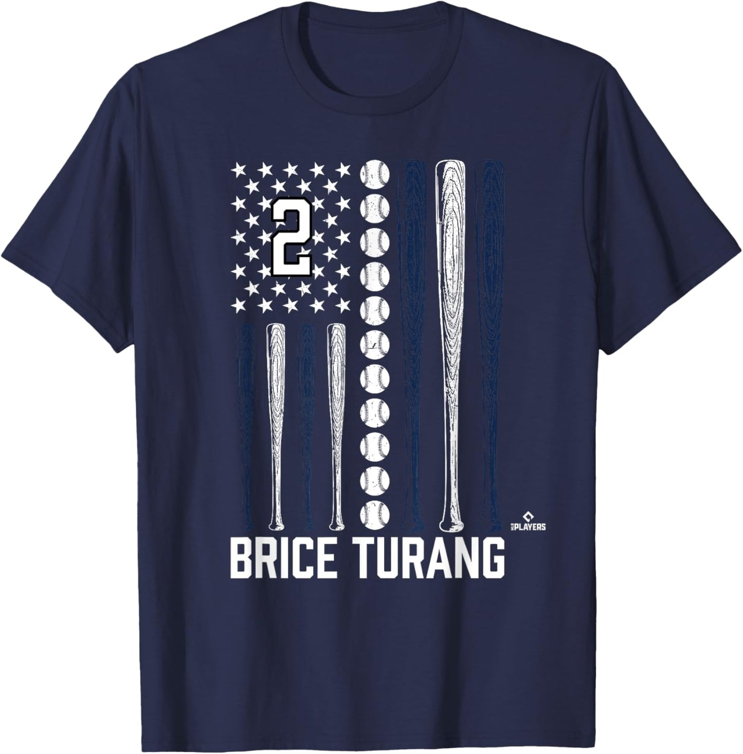Baseball American Flag Brice Turang Milwaukee Baseball MLBPA T-Shirt - T-Shirt | Navy