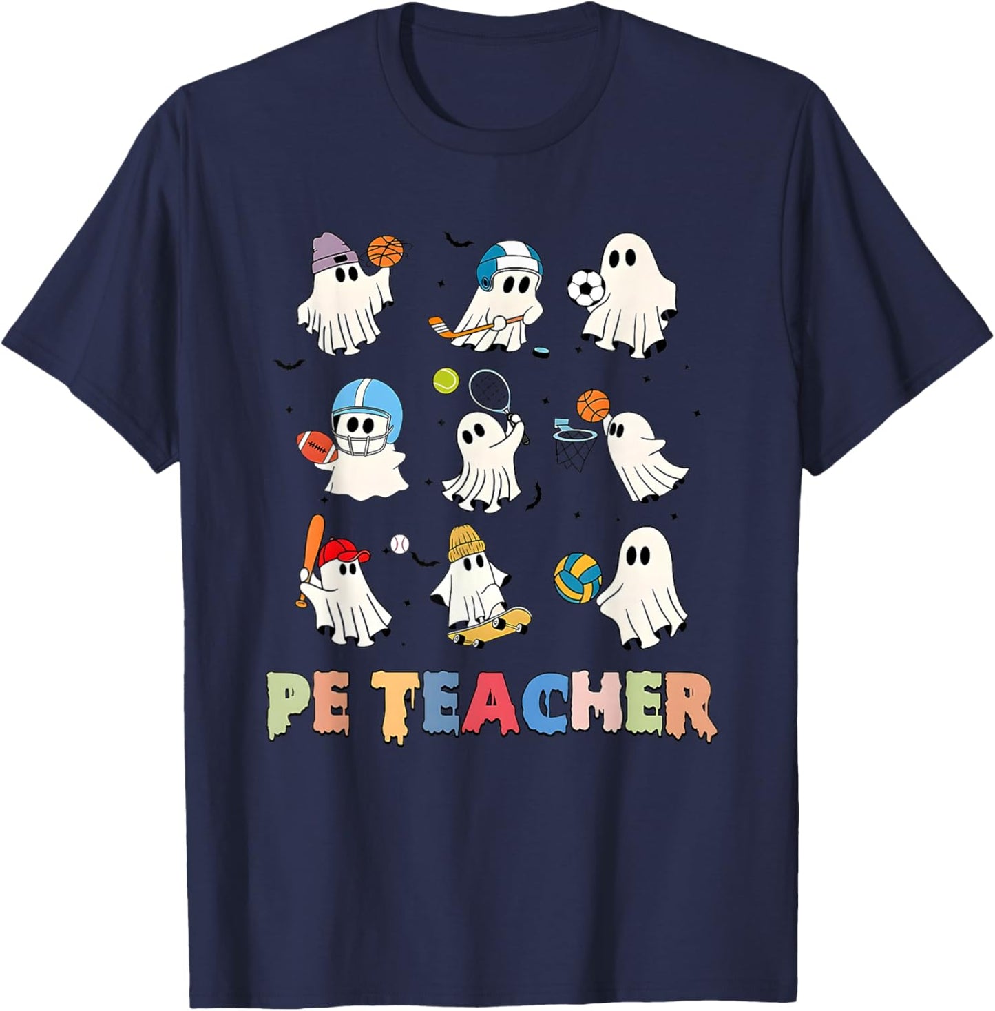 Halloween PE Teacher Spooky Physical Education Teacher T-Shirt - T-Shirt | Navy
