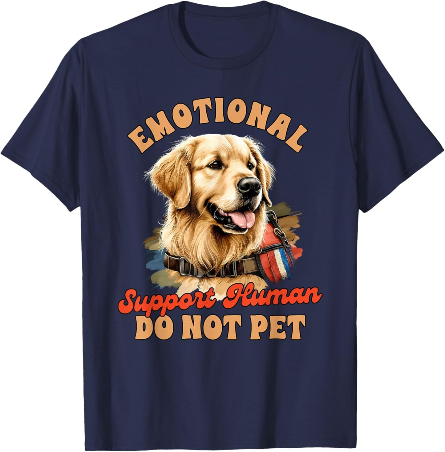 Dog Handler Service Dog Emotional Support -Adults , Black, Small, Short Sleeve, Modern Casual, Service Dog Themed T-Shirt - T-Shirt | Navy