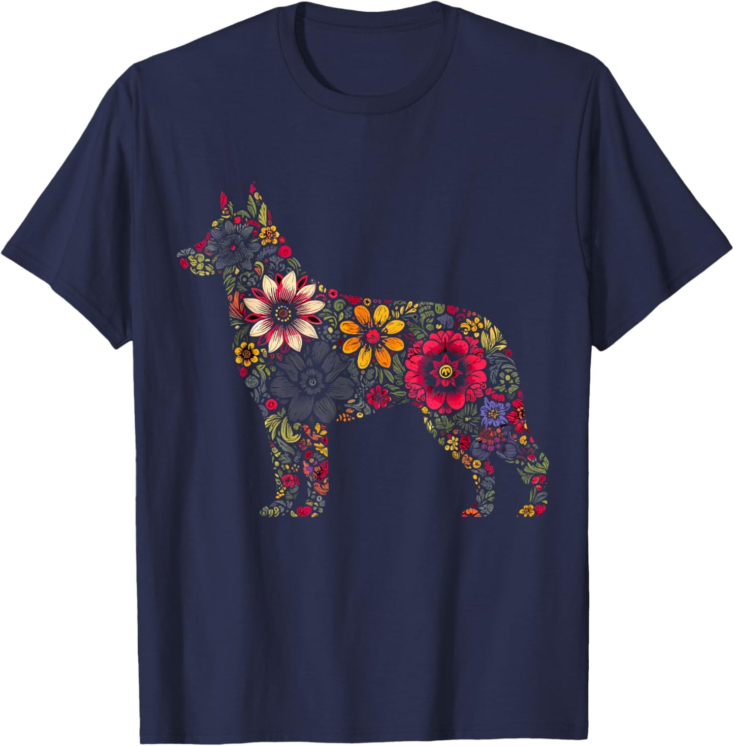 Floral German Shepherd T-Shirt - T-Shirt | Navy