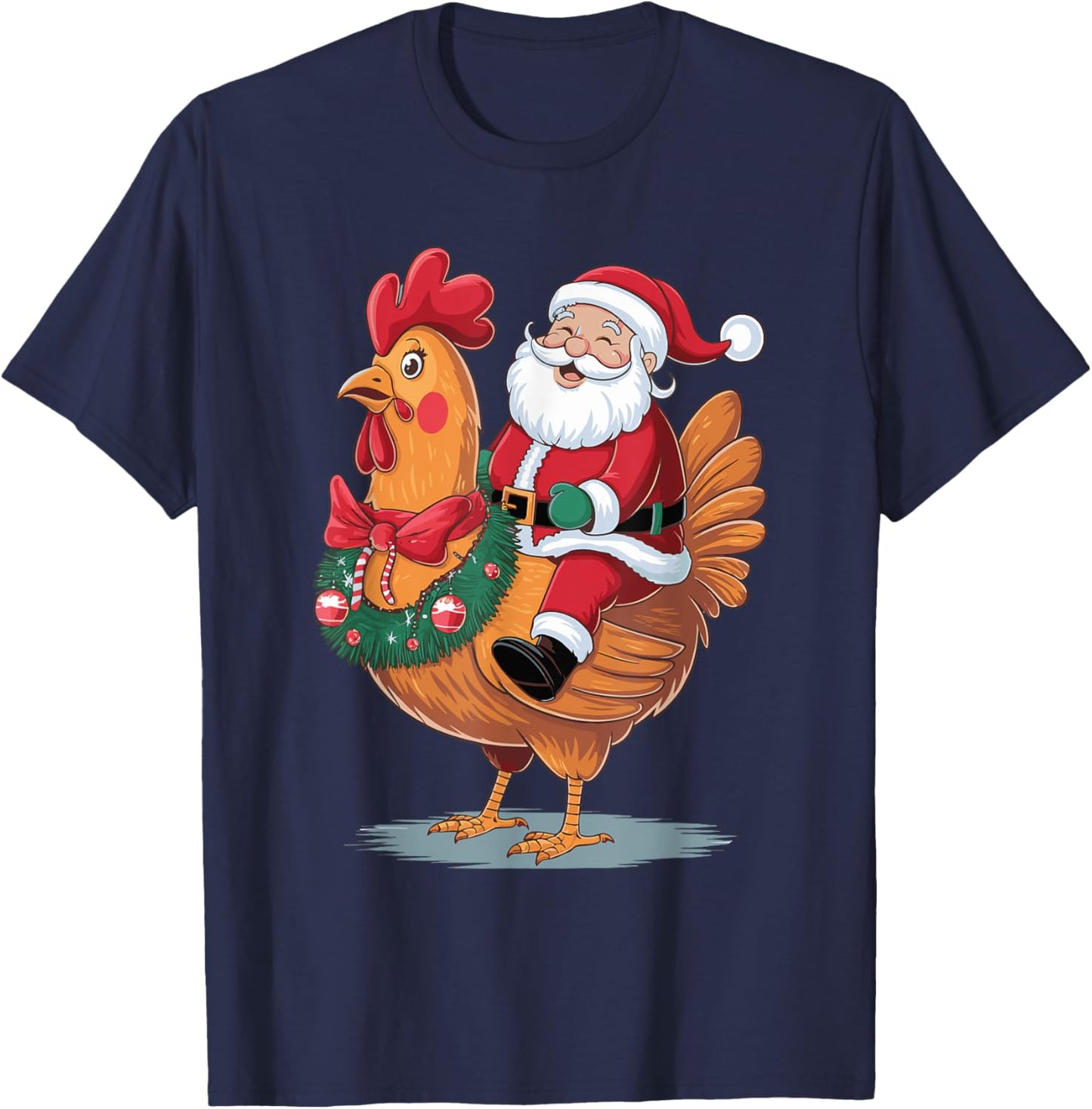 Santa Riding A Christmas Chicken T-Shirt - T-Shirt | Navy