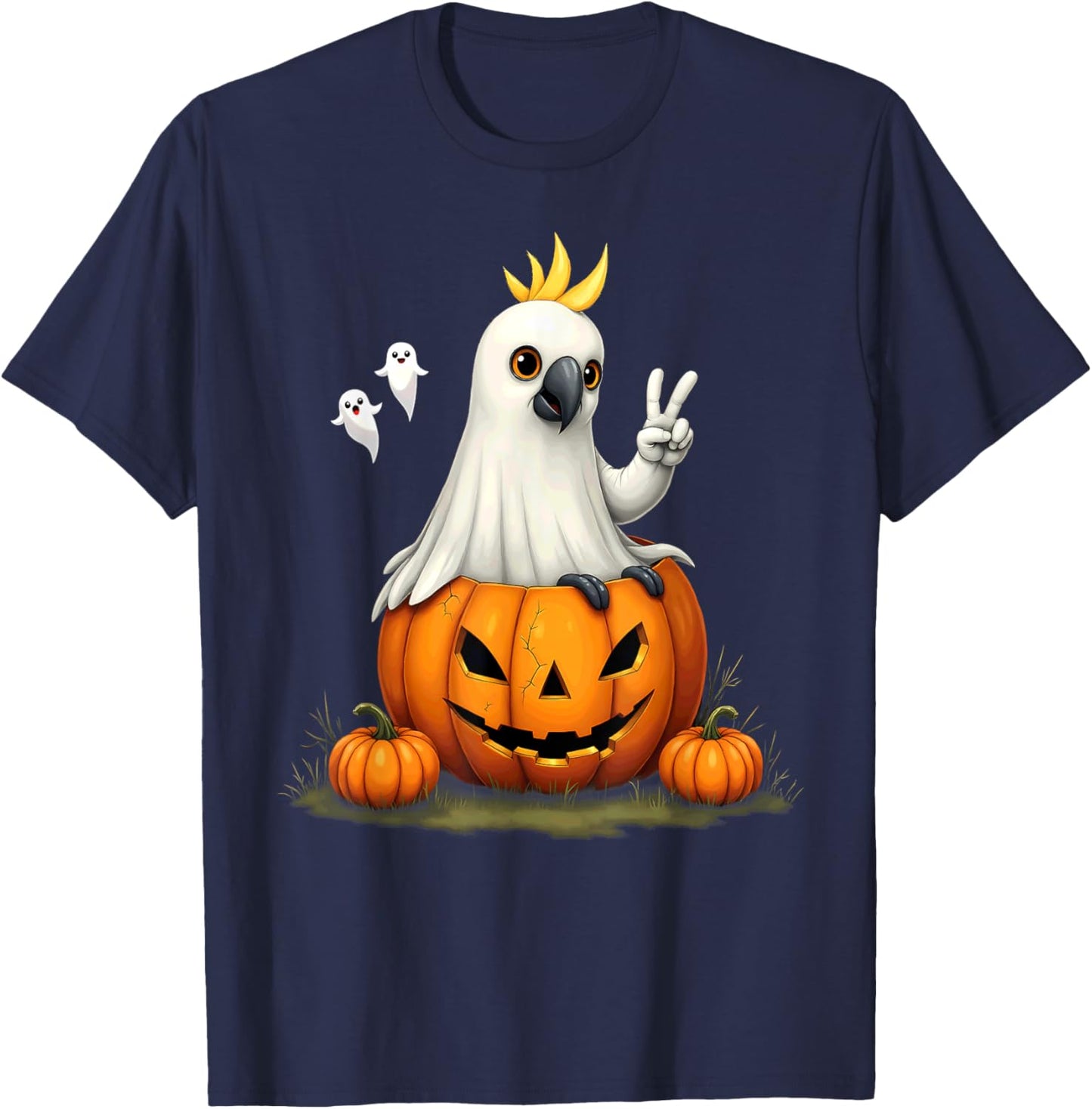 Pumpkin Boo Ghost Cockatoo Halloween Costume T-Shirt - T-Shirt | Navy
