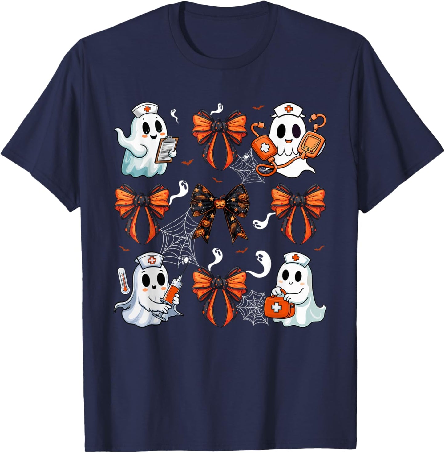 Cute Nurse Ghost Boo Halloween Coquette Bow Nurse Crew T-Shirt - T-Shirt | Navy