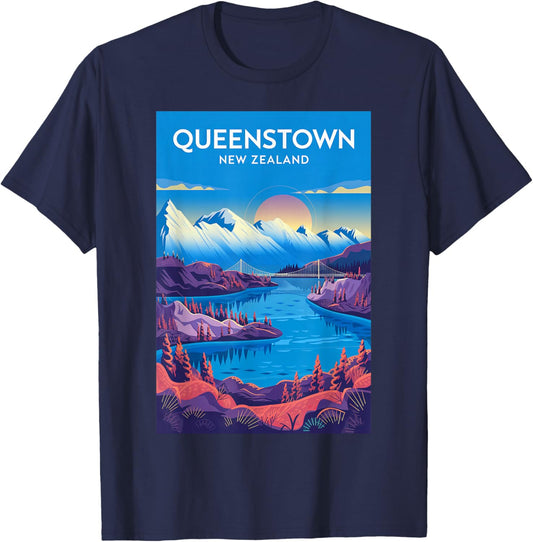 Queenstown New Zealand Travel Adventure Vintage Style T-Shirt - T-Shirt | Navy