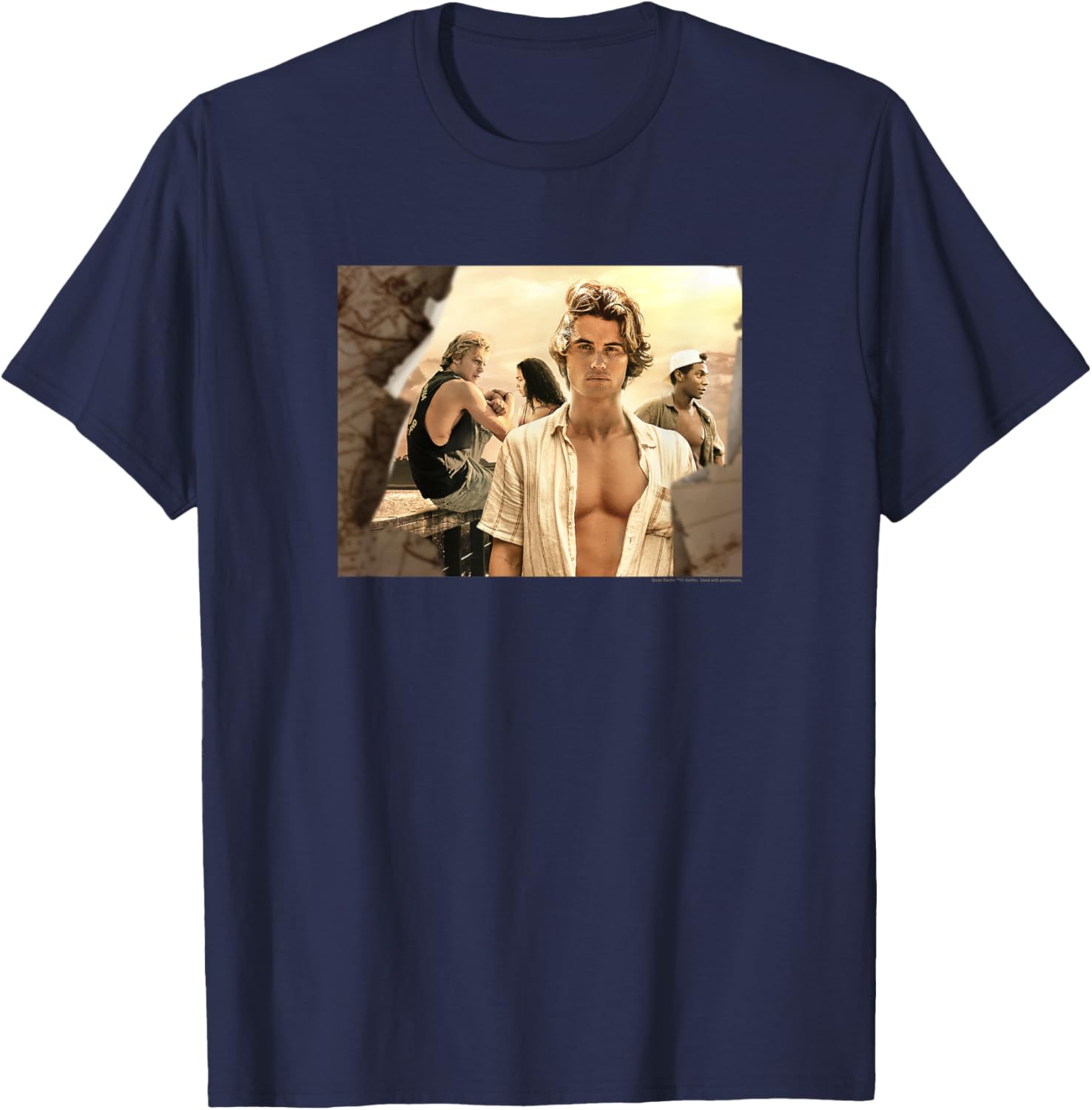 Outer Banks John B Group Shot Distressed Front Back Poster T-Shirt - T-Shirt | Navy