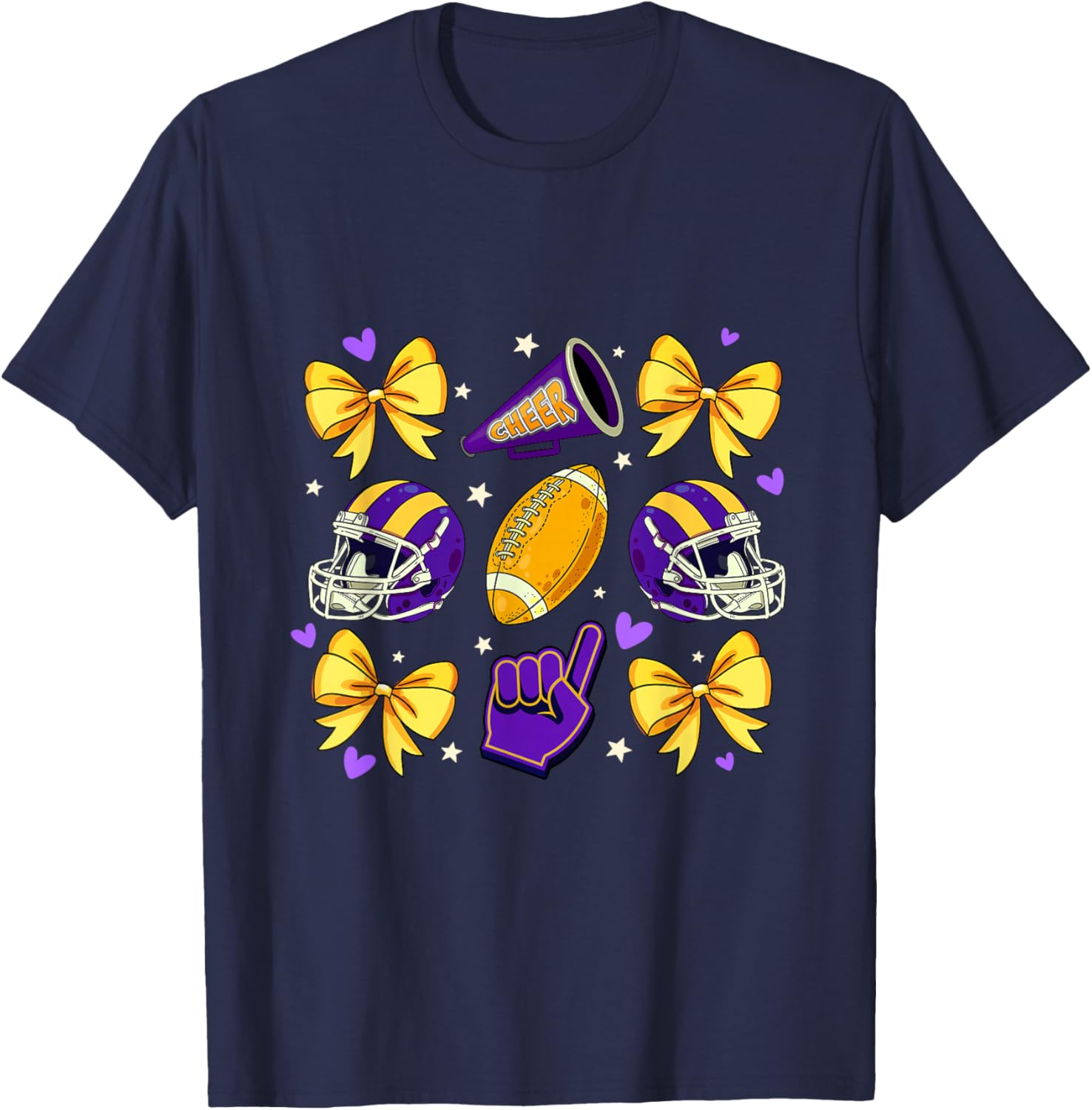 Football Cheer Mom Sister Coquette Bow Game Day Purple Women T-Shirt - T-Shirt | Navy