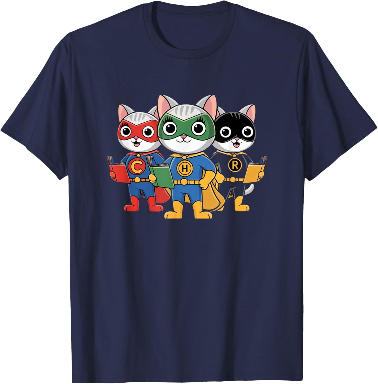 Cute Teacher Superheroes Cats Reading Squad Read Write Girls T-Shirt - T-Shirt | Navy