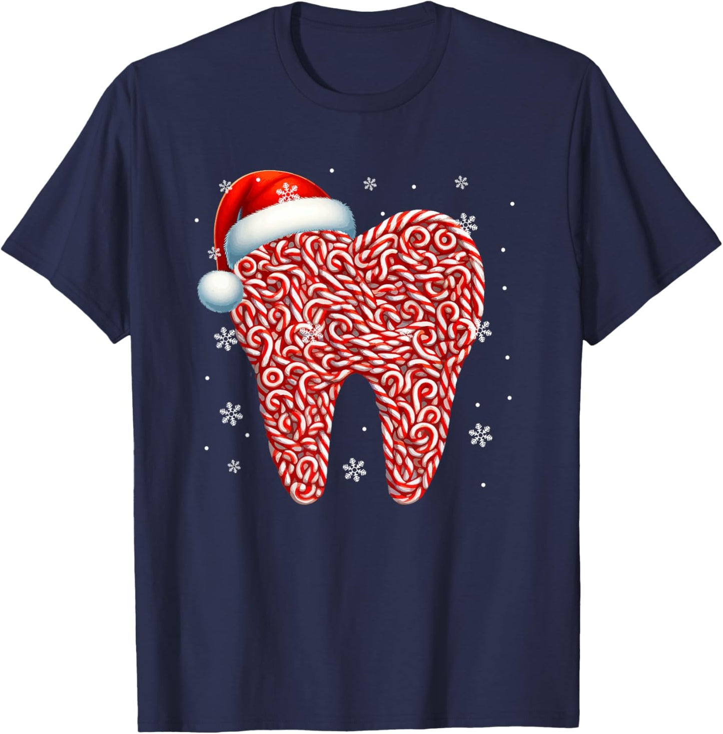 Candy Canes In Tooth Shape Christmas Dentist Dental Squad T-Shirt - T-Shirt | Navy