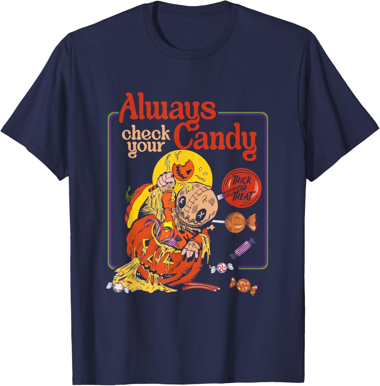 Trick or Treat Always Check Your Candy Mummy Pray T-Shirt - T-Shirt | Navy