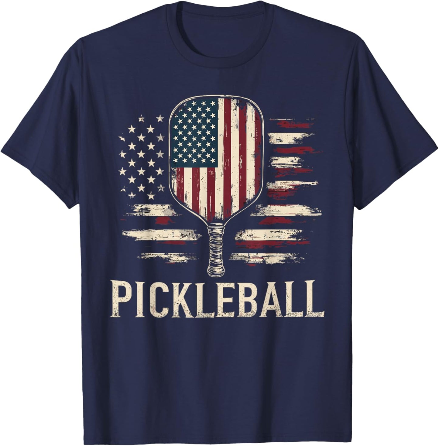 Pickleball Player US Flag Retro Paddleball T-Shirt - T-Shirt | Navy