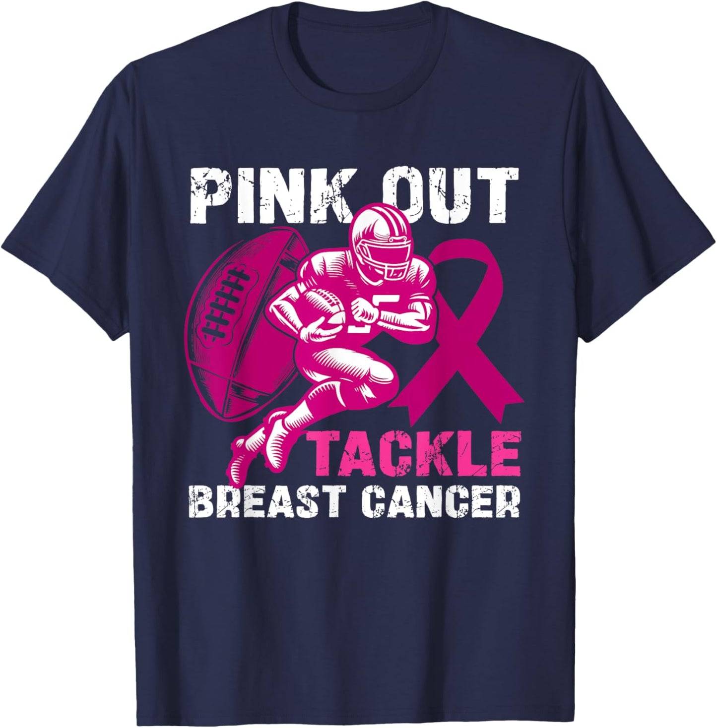Pink Out Tackle Breast Cancer Awareness Football Players T-Shirt - T-Shirt | Navy