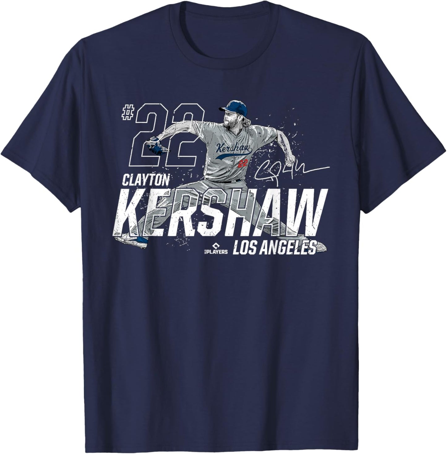 Dynamic Pose Clayton Kershaw Los Angeles Baseball MLBPA T-Shirt - T-Shirt | Navy